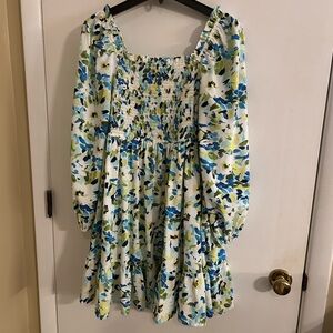 Entro Floral Mini Dress in Blue and Green